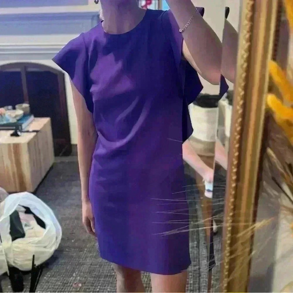 Escada Cascade Ruffle Sleeveless Straight Chemise Dress Purple Size 32 XS - Picture 8 of 8